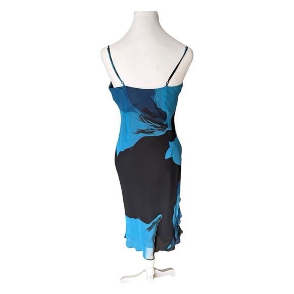 Vtg Express 90s Y2K Silk Slip Dress Ruffle Asymmetric Dark Fairy Midi Sz 2 Blue - Picture 9 of 15